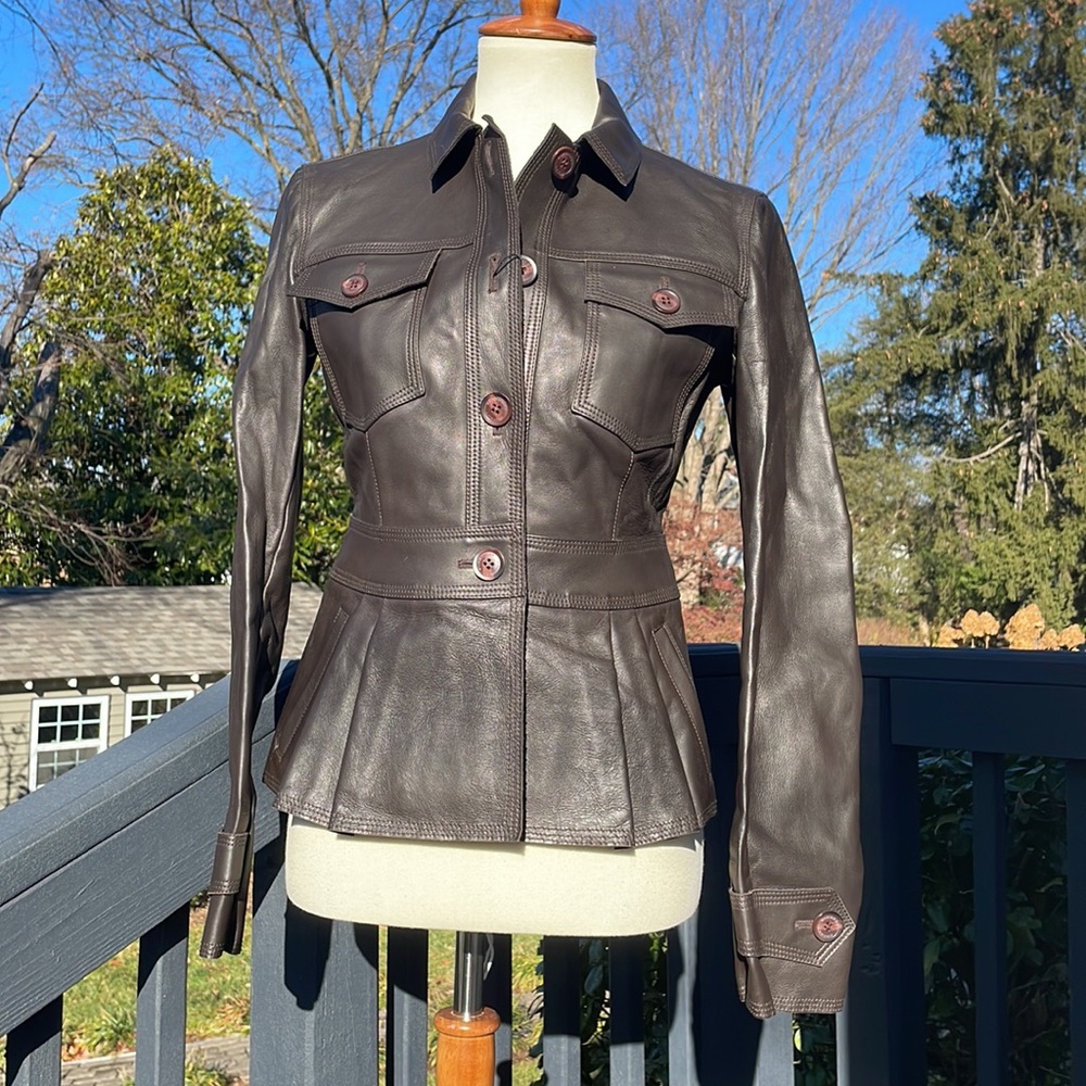 Burberry Dark Brown Leather Jacket - Picture 3 of 11
